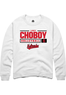 Laney Choboy Rally Mens White Nebraska Cornhuskers NIL Stacked Box Crew Sweatshirt