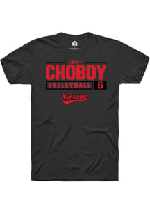 Laney Choboy  Nebraska Cornhuskers Black Rally NIL Stacked Box Short Sleeve T Shirt