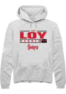Lucy Loy Rally Mens White Nebraska Cornhuskers NIL Stacked Box Hooded Sweatshirt