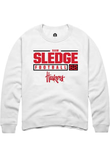 Sam Sledge Rally Mens White Nebraska Cornhuskers NIL Stacked Box Crew Sweatshirt