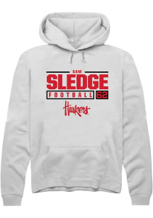 Sam Sledge Rally Mens White Nebraska Cornhuskers NIL Stacked Box Hooded Sweatshirt