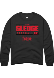 Sam Sledge Rally Mens Black Nebraska Cornhuskers NIL Stacked Box Crew Sweatshirt