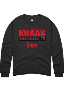 Tyler Knaak Rally Mens Black Nebraska Cornhuskers NIL Stacked Box Crew Sweatshirt