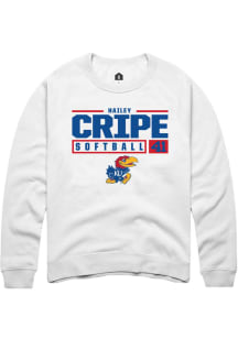 Hailey Cripe  Rally Kansas Jayhawks Mens White NIL Stacked Box Long Sleeve Crew Sweatshirt