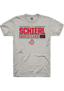 TJ Schierl  Ohio State Buckeyes Ash Rally NIL Stacked Box Short Sleeve T Shirt