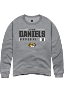 Brock Daniels  Rally Missouri Tigers Mens Grey NIL Stacked Box Long Sleeve Crew Sweatshirt