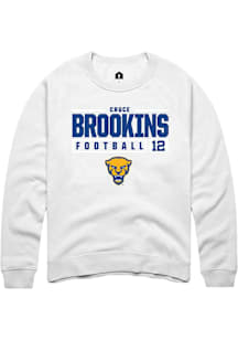 Cruce Brookins  Rally Pitt Panthers Mens White NIL Stacked Box Long Sleeve Crew Sweatshirt
