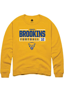 Cruce Brookins  Rally Pitt Panthers Mens Gold NIL Stacked Box Long Sleeve Crew Sweatshirt