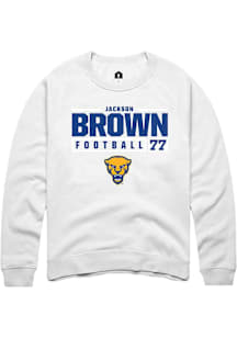 Jackson Brown  Rally Pitt Panthers Mens White NIL Stacked Box Long Sleeve Crew Sweatshirt