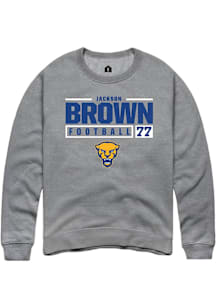 Jackson Brown  Rally Pitt Panthers Mens Graphite NIL Stacked Box Long Sleeve Crew Sweatshirt