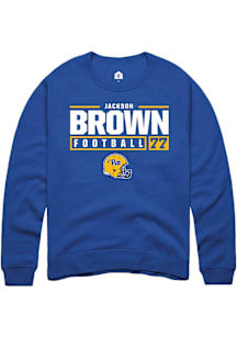 Jackson Brown  Rally Pitt Panthers Mens Blue NIL Stacked Box Long Sleeve Crew Sweatshirt