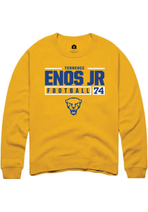 Terrence Enos Jr Rally Mens Gold Pitt Panthers NIL Stacked Box Crew Sweatshirt