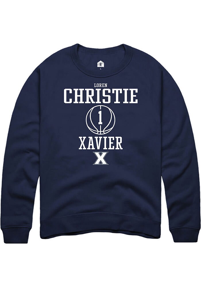 Loren Christie  Rally Xavier Musketeers Mens Navy Blue NIL Sport Icon Long Sleeve Crew Sweatshirt