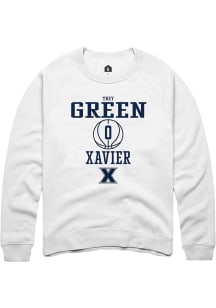 Trey Green  Rally Xavier Musketeers Mens White NIL Sport Icon Long Sleeve Crew Sweatshirt