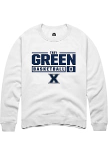 Trey Green  Rally Xavier Musketeers Mens White NIL Stacked Box Long Sleeve Crew Sweatshirt