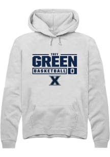 Trey Green  Rally Xavier Musketeers Mens White NIL Stacked Box Long Sleeve Hoodie