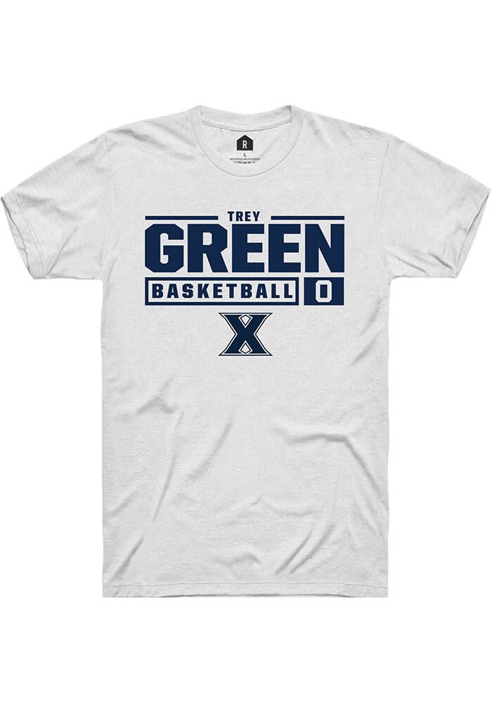 Trey Green  Xavier Musketeers White Rally NIL Stacked Box Short Sleeve T Shirt