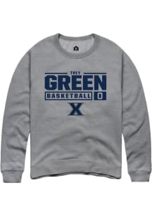 Trey Green  Rally Xavier Musketeers Mens Grey NIL Stacked Box Long Sleeve Crew Sweatshirt