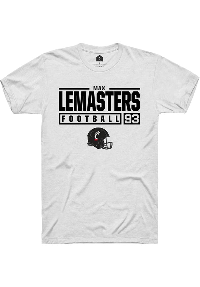 Max Lemasters Cincinnati Bearcats White Rally NIL Stacked Box Short Sleeve T Shirt