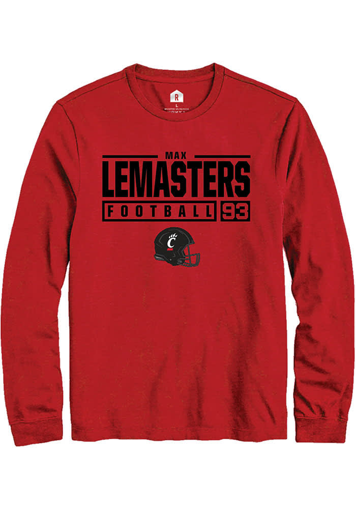 Max Lemasters Cincinnati Bearcats Red Rally NIL Stacked Box Long Sleeve T Shirt