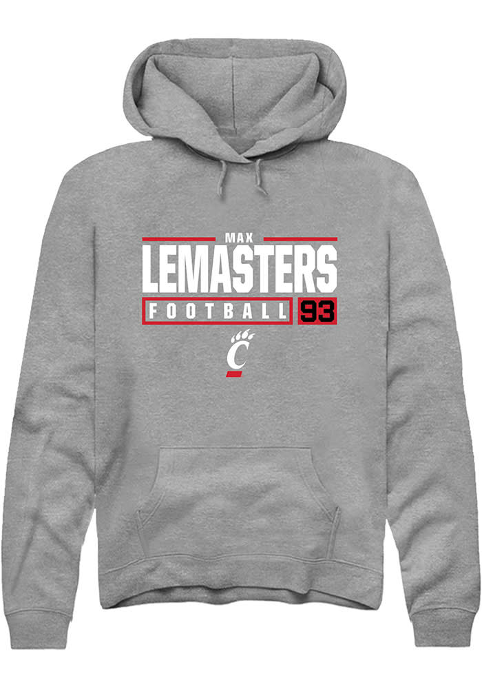 Max Lemasters Rally Cincinnati Bearcats Mens Grey NIL Stacked Box Long Sleeve Hoodie