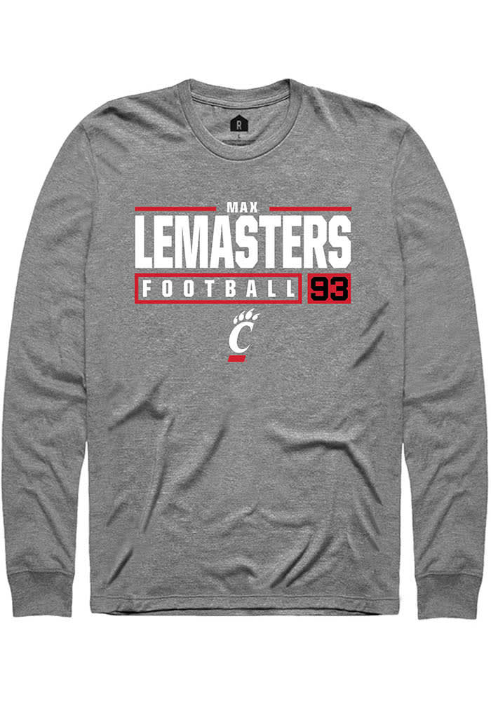 Max Lemasters Cincinnati Bearcats Graphite Rally NIL Stacked Box Long Sleeve T Shirt