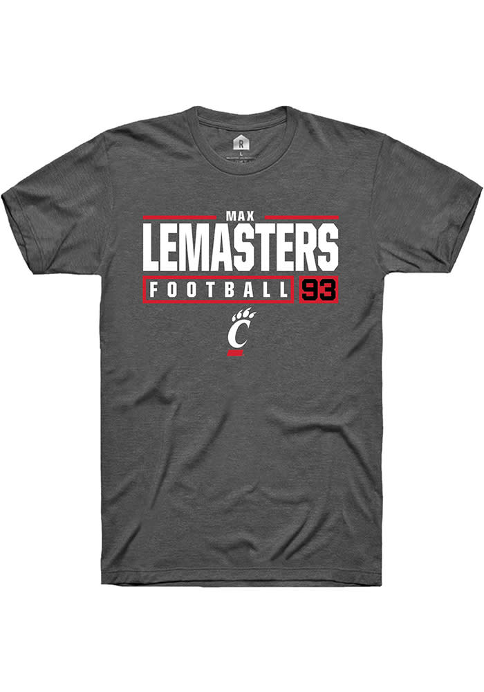 Max Lemasters Cincinnati Bearcats Grey Rally NIL Stacked Box Short Sleeve T Shirt