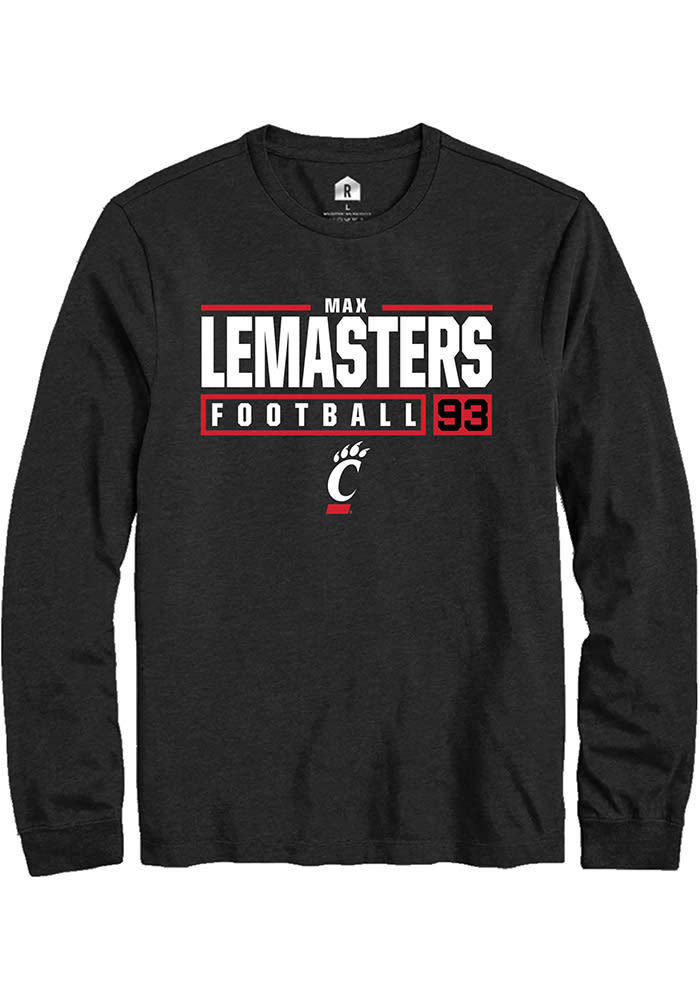 Max Lemasters Cincinnati Bearcats Black Rally NIL Stacked Box Long Sleeve T Shirt