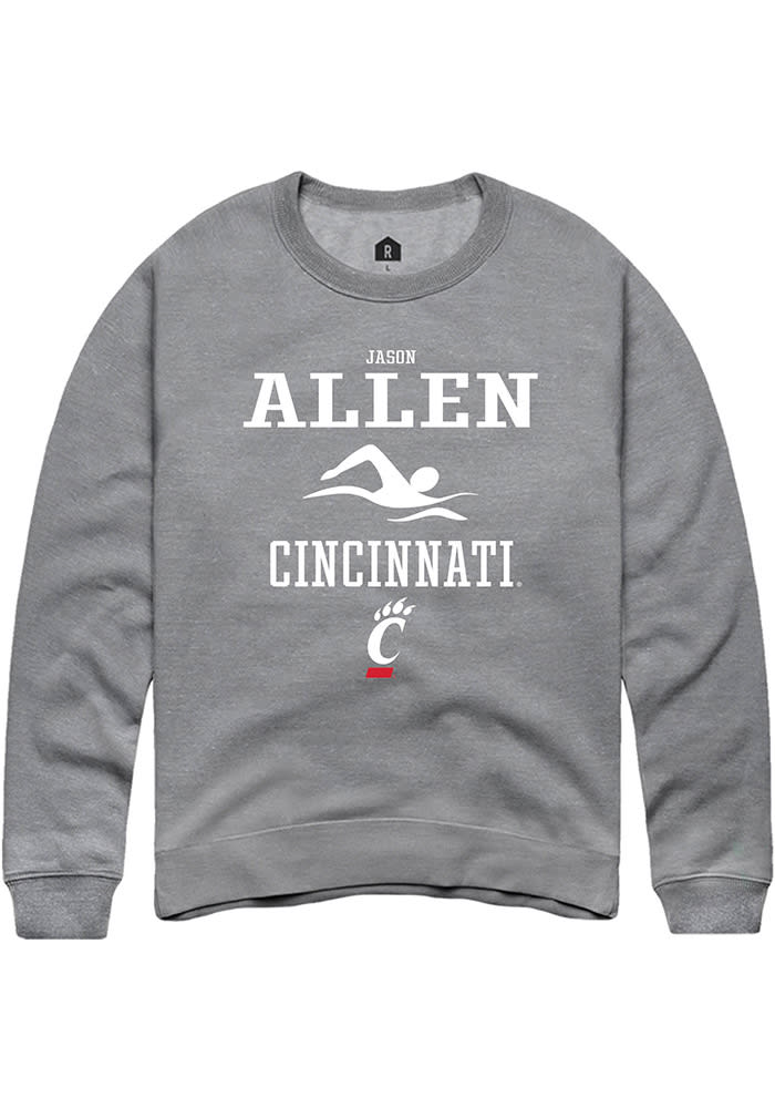 Jason Allen Rally Cincinnati Bearcats Mens Grey NIL Sport Icon Long Sleeve Crew Sweatshirt
