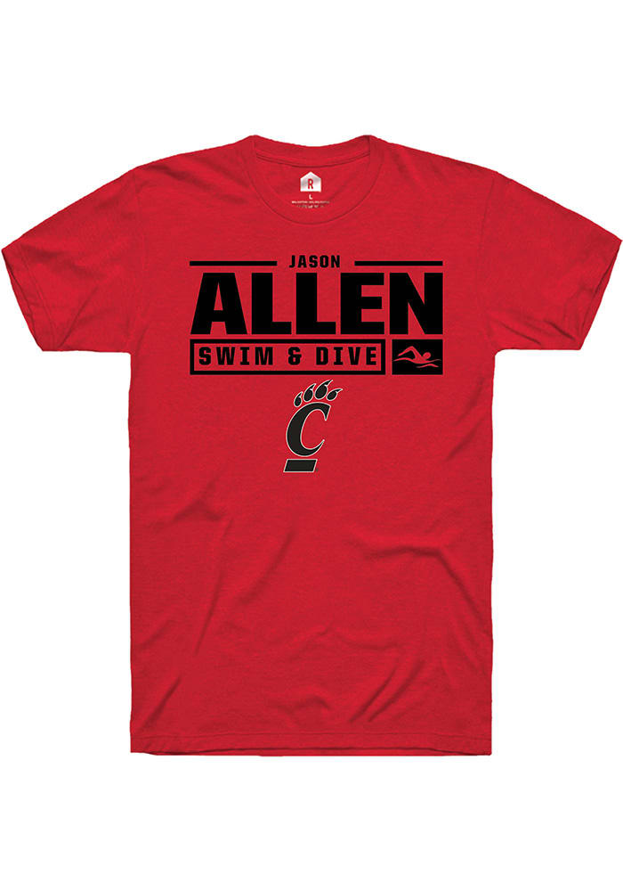 Jason Allen Cincinnati Bearcats Red Rally NIL Stacked Box Short Sleeve T Shirt