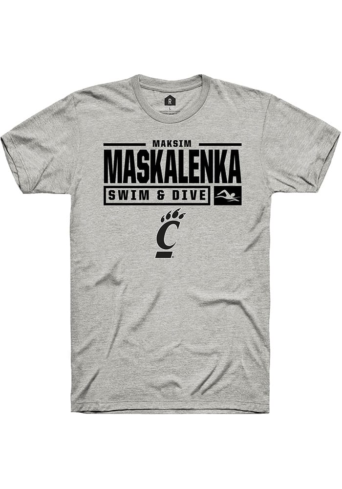 Maksim Maskalenka Cincinnati Bearcats Grey Rally NIL Stacked Box Short Sleeve T Shirt