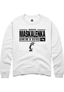 Maksim Maskalenka  Rally Cincinnati Bearcats Mens White NIL Stacked Box Long Sleeve Crew Sweatsh..