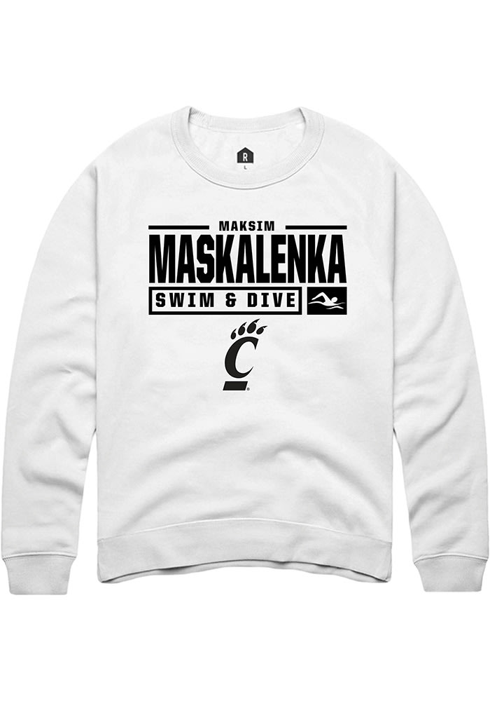 Maksim Maskalenka Rally Cincinnati Bearcats Mens White NIL Stacked Box Long Sleeve Crew Sweatshirt