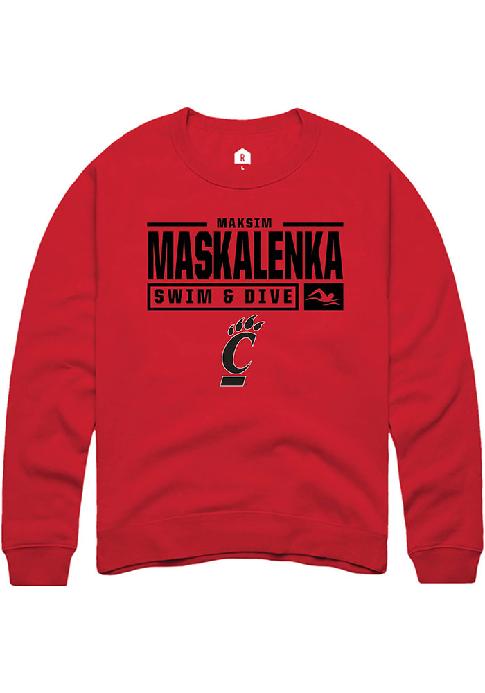 Maksim Maskalenka Rally Cincinnati Bearcats Mens Red NIL Stacked Box Long Sleeve Crew Sweatshirt