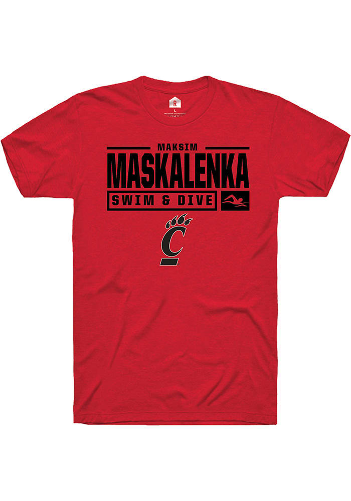 Maksim Maskalenka Cincinnati Bearcats Red Rally NIL Stacked Box Short Sleeve T Shirt