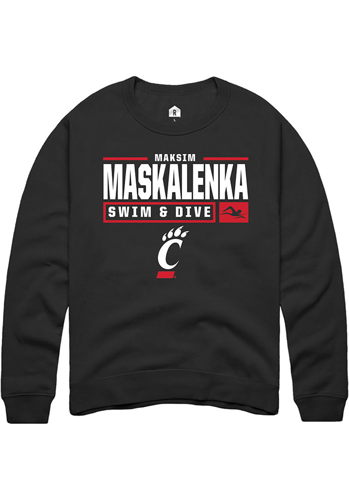 Maksim Maskalenka Rally Cincinnati Bearcats Mens Black NIL Stacked Box Long Sleeve Crew Sweatshirt