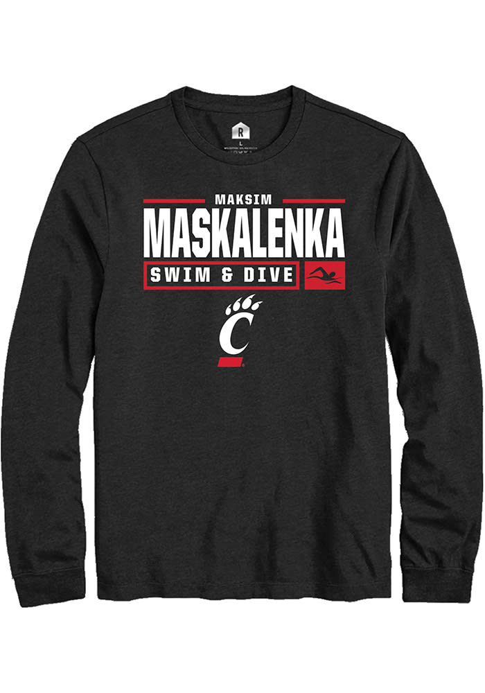 Maksim Maskalenka Cincinnati Bearcats Black Rally NIL Stacked Box Long Sleeve T Shirt