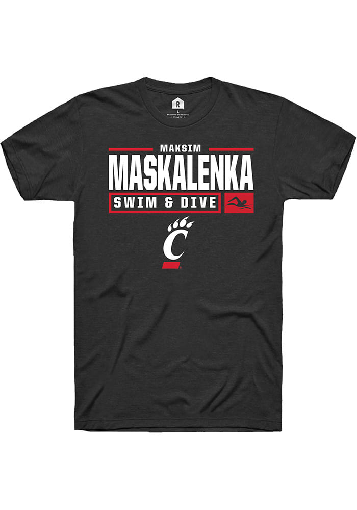 Maksim Maskalenka Cincinnati Bearcats Black Rally NIL Stacked Box Short Sleeve T Shirt