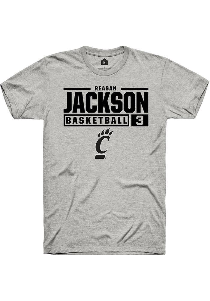 Reagan Jackson Cincinnati Bearcats Grey Rally NIL Stacked Box Short Sleeve T Shirt