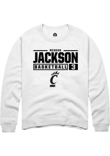 Reagan Jackson  Rally Cincinnati Bearcats Mens White NIL Stacked Box Long Sleeve Crew Sweatshirt