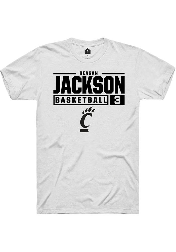 Reagan Jackson Cincinnati Bearcats White Rally NIL Stacked Box Short Sleeve T Shirt