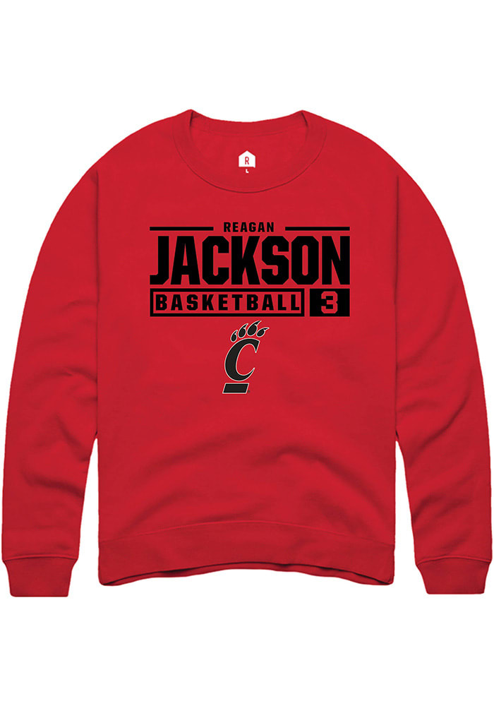 Reagan Jackson Rally Cincinnati Bearcats Mens Red NIL Stacked Box Long Sleeve Crew Sweatshirt