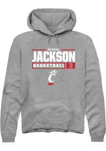 Reagan Jackson  Rally Cincinnati Bearcats Mens Grey NIL Stacked Box Long Sleeve Hoodie