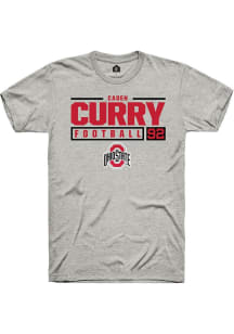 Caden Curry Ash Ohio State Buckeyes NIL Stacked Box Short Sleeve T Shirt