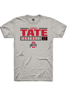 Carnell Tate Ash Ohio State Buckeyes NIL Stacked Box Short Sleeve T Shirt