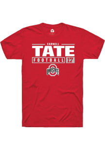 Carnell Tate Red Ohio State Buckeyes NIL Stacked Box Short Sleeve T Shirt