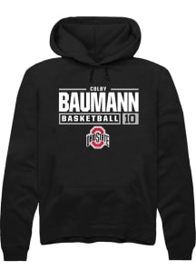 Colby Baumann Rally Mens Black Ohio State Buckeyes NIL Stacked Box Hooded Sweatshirt