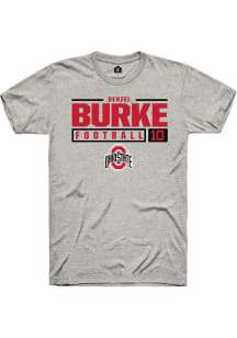 Denzel Burke  Ohio State Buckeyes Ash Rally NIL Stacked Box Short Sleeve T Shirt