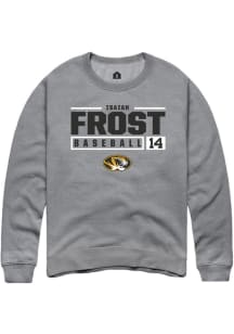 Isaiah Frost  Rally Missouri Tigers Mens Grey NIL Stacked Box Long Sleeve Crew Sweatshirt