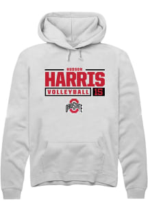 Hudson Harris Rally Mens White Ohio State Buckeyes NIL Stacked Box Hooded Sweatshirt